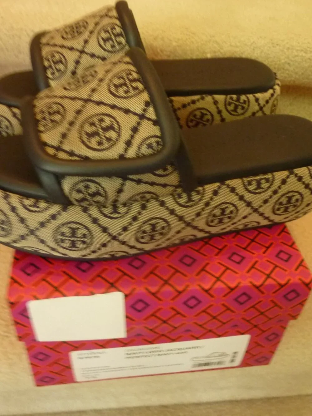 Tory Burch Navy Logo Jacquard Bubble Slides